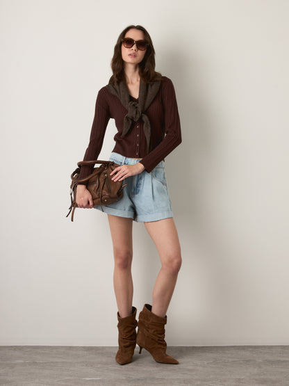 MONK & LOU - August V-neck Cardigan - Fudge