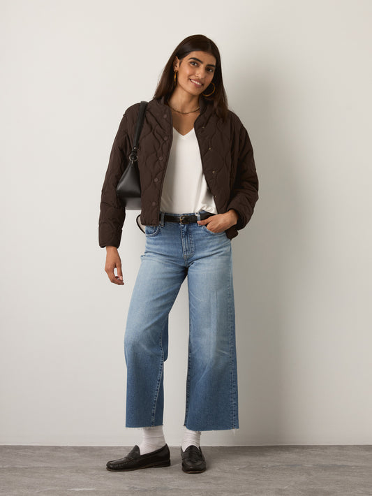 MONK & LOU - Bailey Quilted Relaxed Bomber - Dark Cocoa
