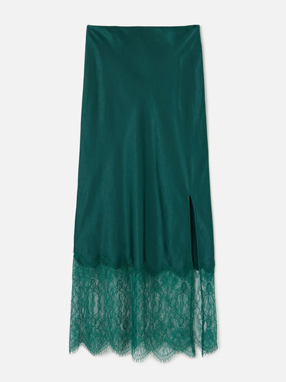 MONK & LOU - Adalyn Lace Hem Bias Slit Skirt