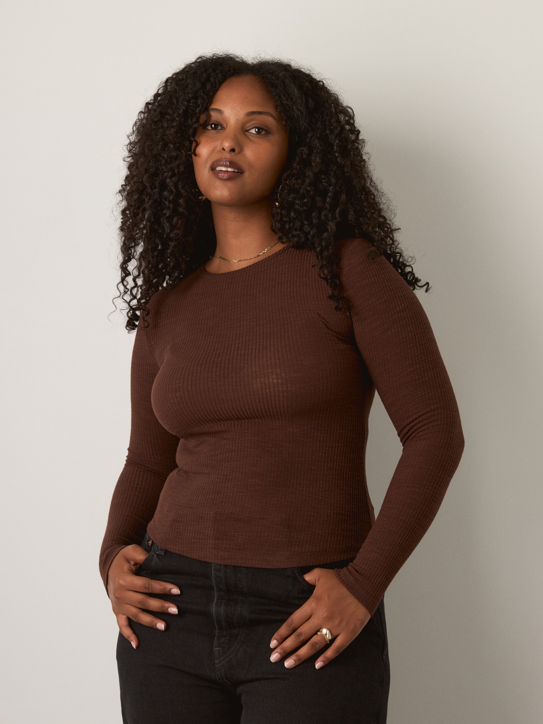 MONK & LOU - Bryony Wide Rib Long Sleeve T-Shirt - 
