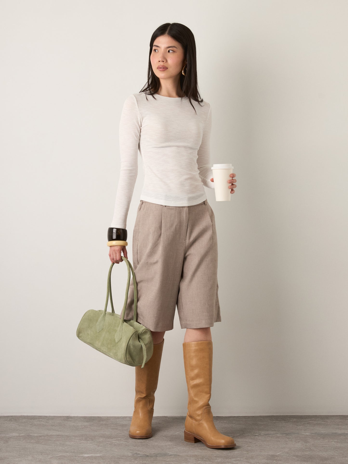 MONK & LOU - Bryony Wide Rib Long Sleeve T-Shirt - Icing