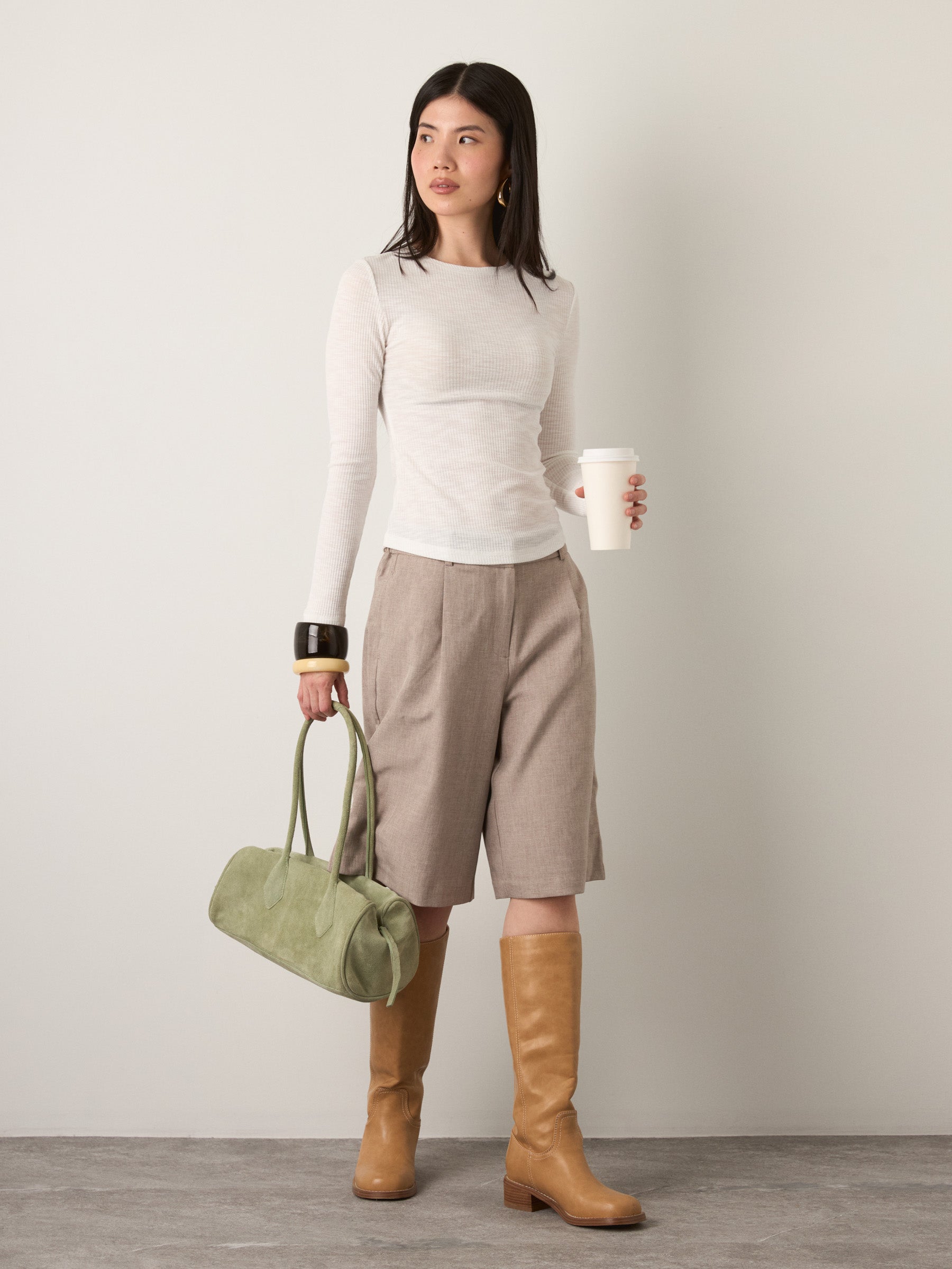 MONK & LOU - Bryony Wide Rib Long Sleeve T-Shirt - Icing