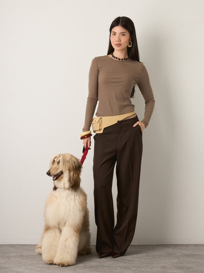 MONK & LOU - Cassia Crewneck Longsleeve T-Shirt - Taupe