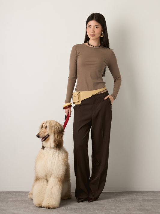 MONK & LOU - Cassia Crewneck Longsleeve T-Shirt - Taupe