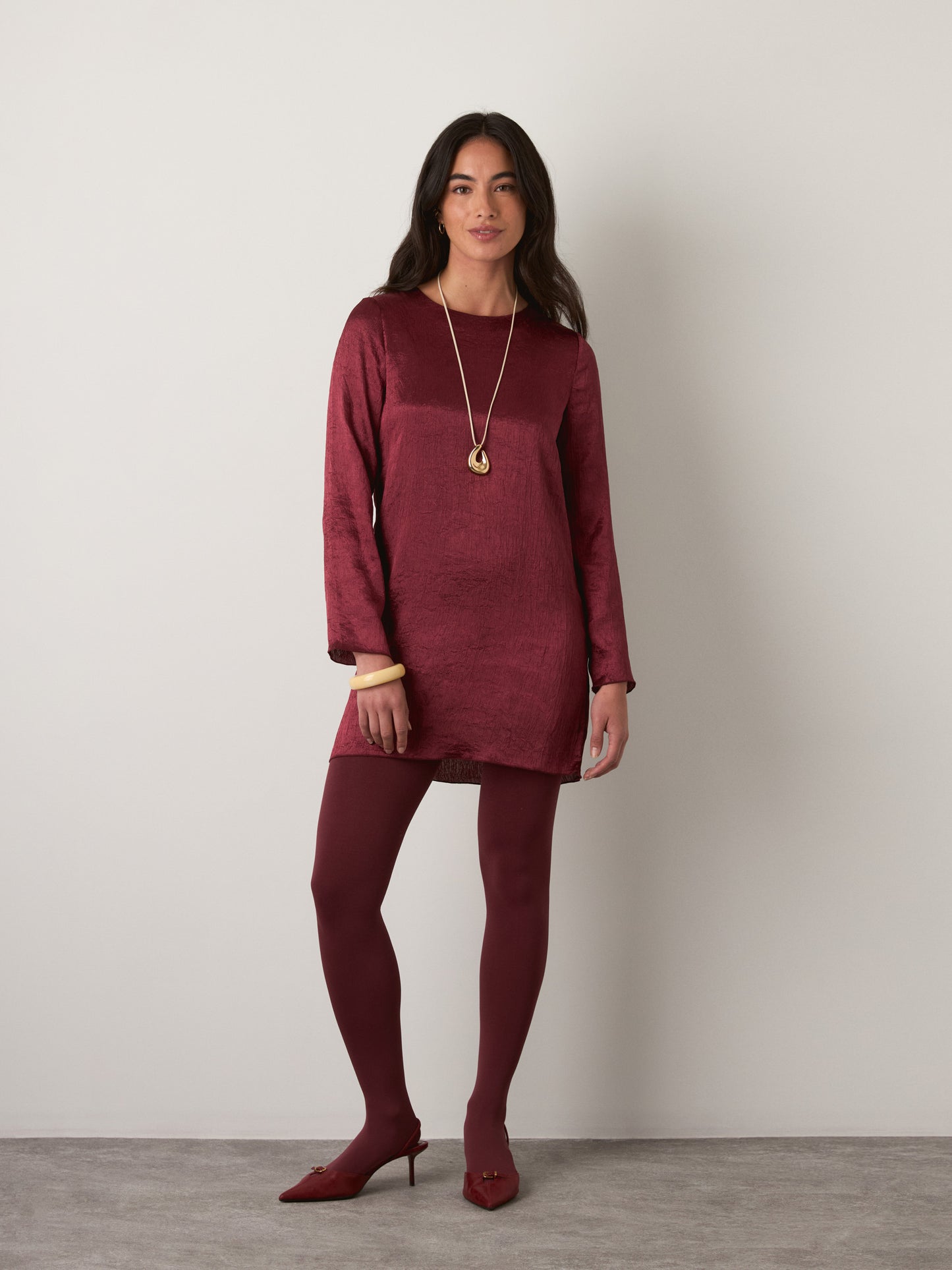 MONK & LOU - Clara Shift Tunic Dress - Dark Red