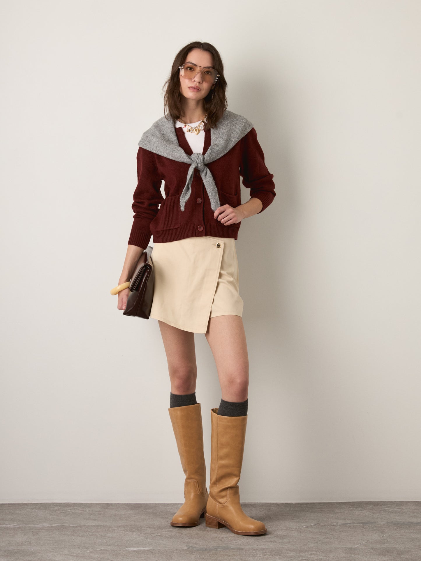 MONK & LOU - Leena Cropped Cardigan - Dark Cherry