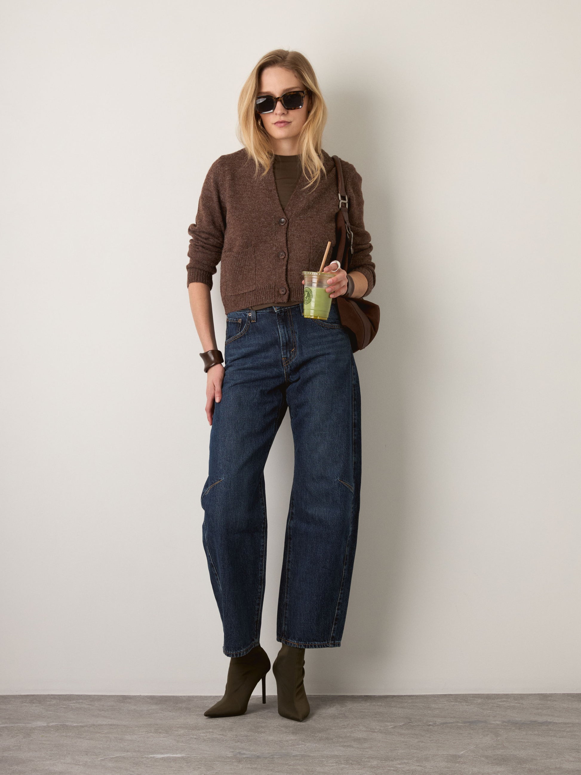 MONK & LOU - Leena Cropped Cardigan - Mixed Espresso