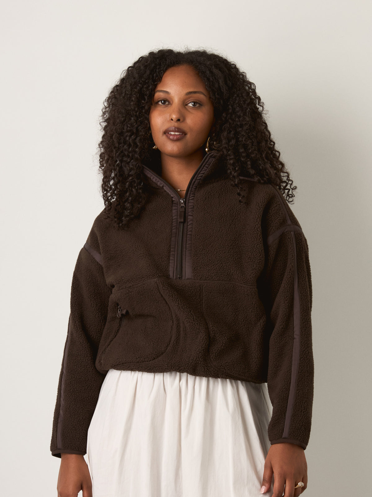 MONK & LOU - Lex High Pile Fleece Half-Zip Pullover Jacket - 
