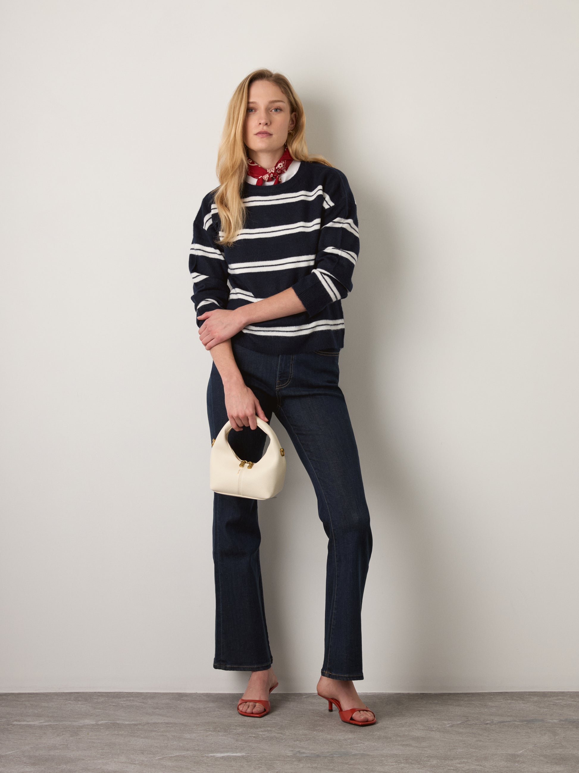 MONK & LOU - Liv Crewneck Pullover Sweater - Navy / White