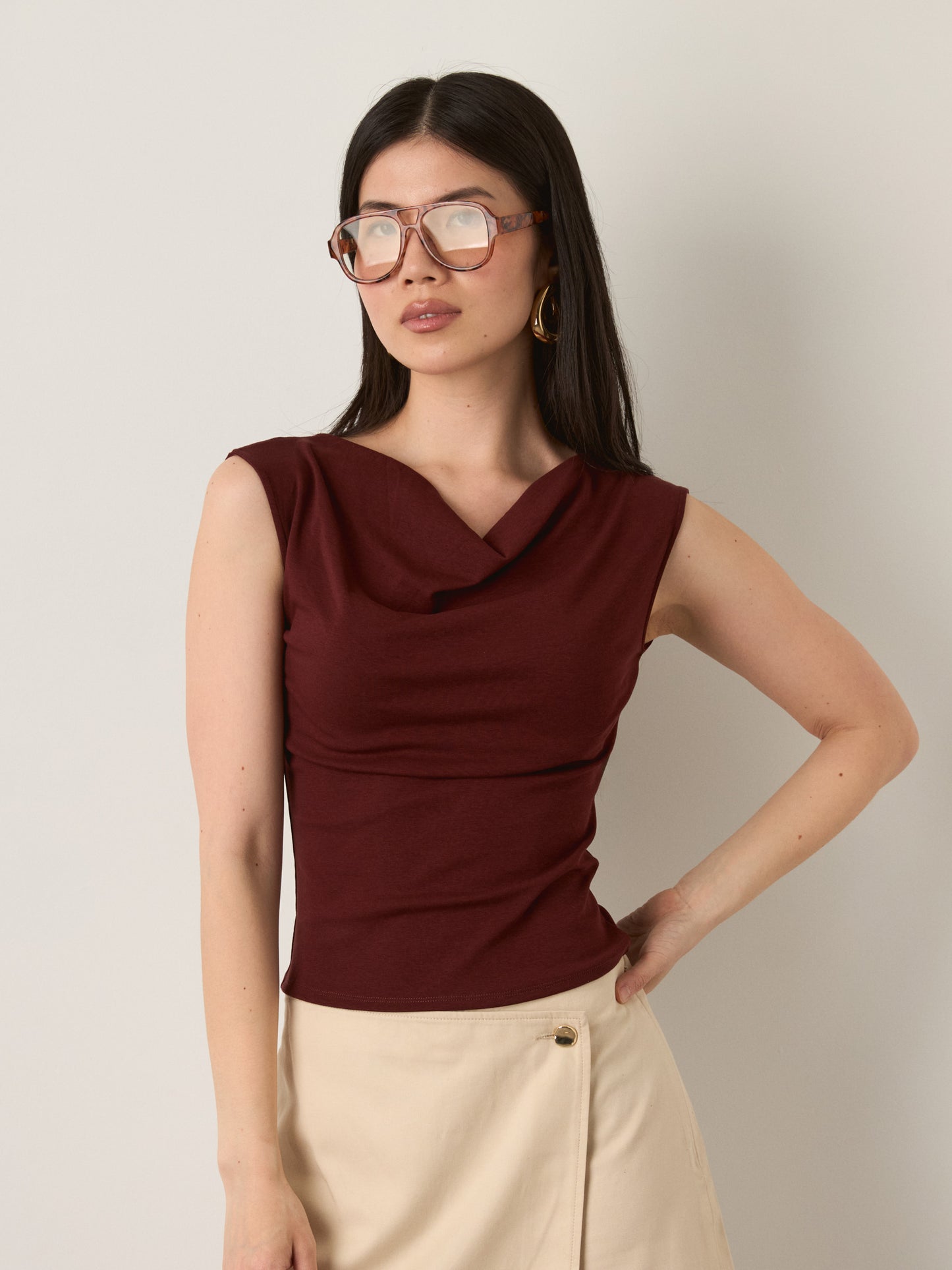 MONK & LOU - Merritt Cowl Neck Top - 