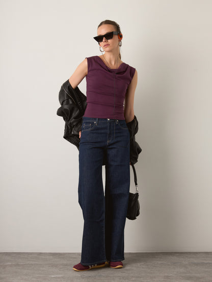 MONK & LOU - Merritt Cowl Neck Top - Grape Berry