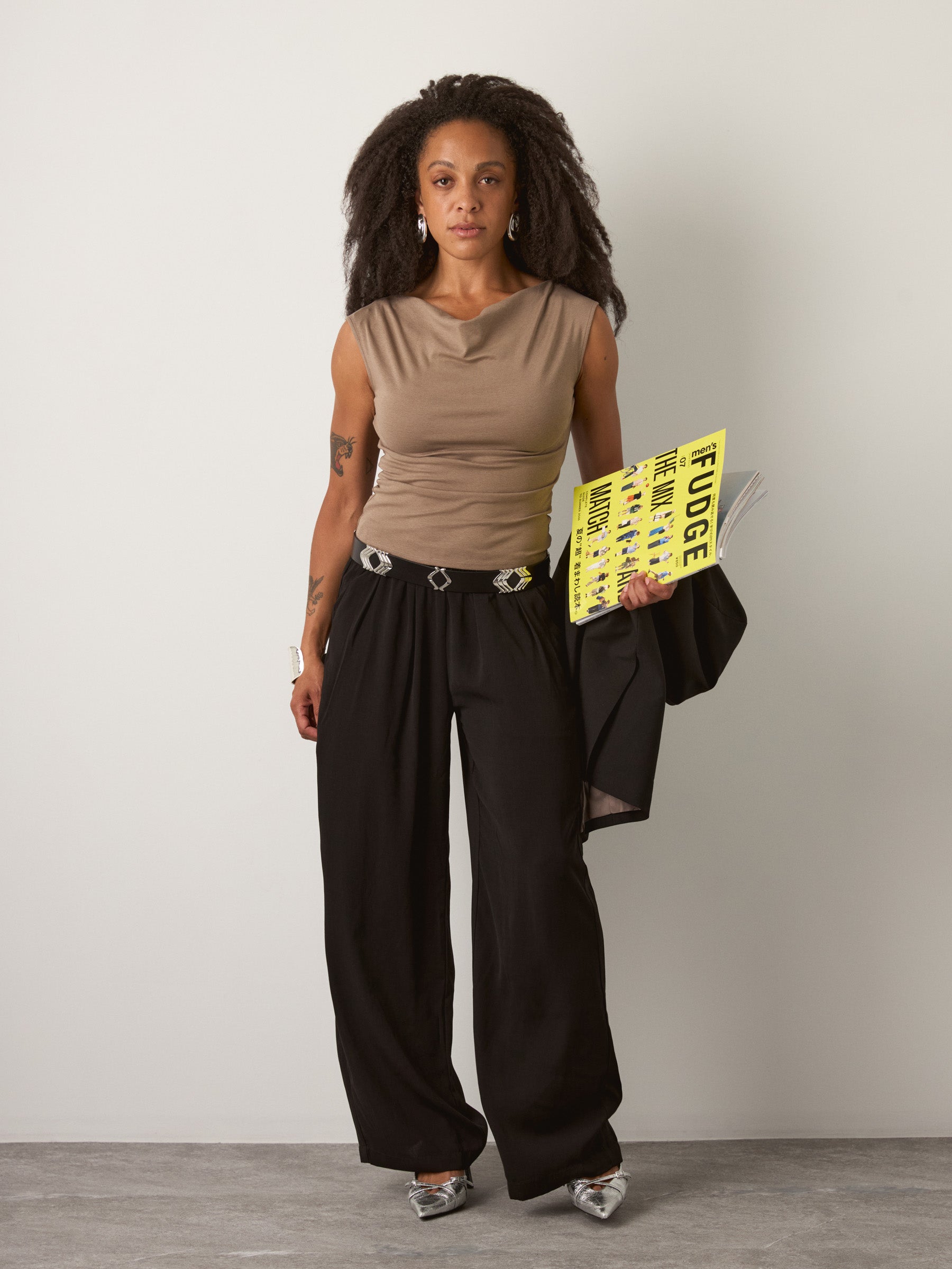 MONK & LOU - Merritt Cowl Neck Top - Taupe