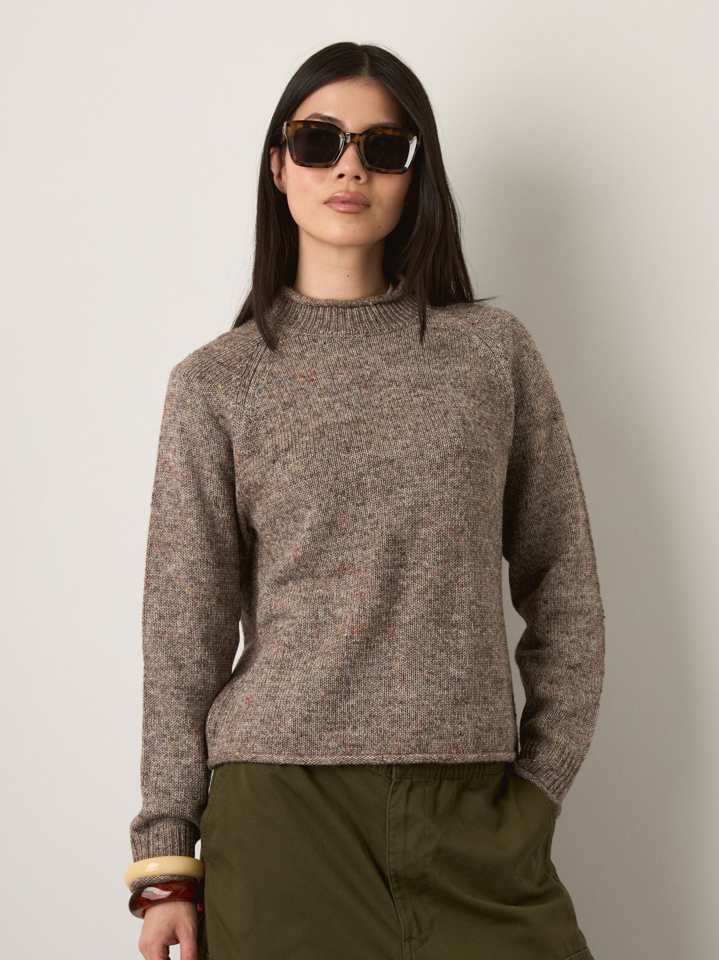 MONK & LOU - Mina Speckled Roll Neck Pullover Sweater - 