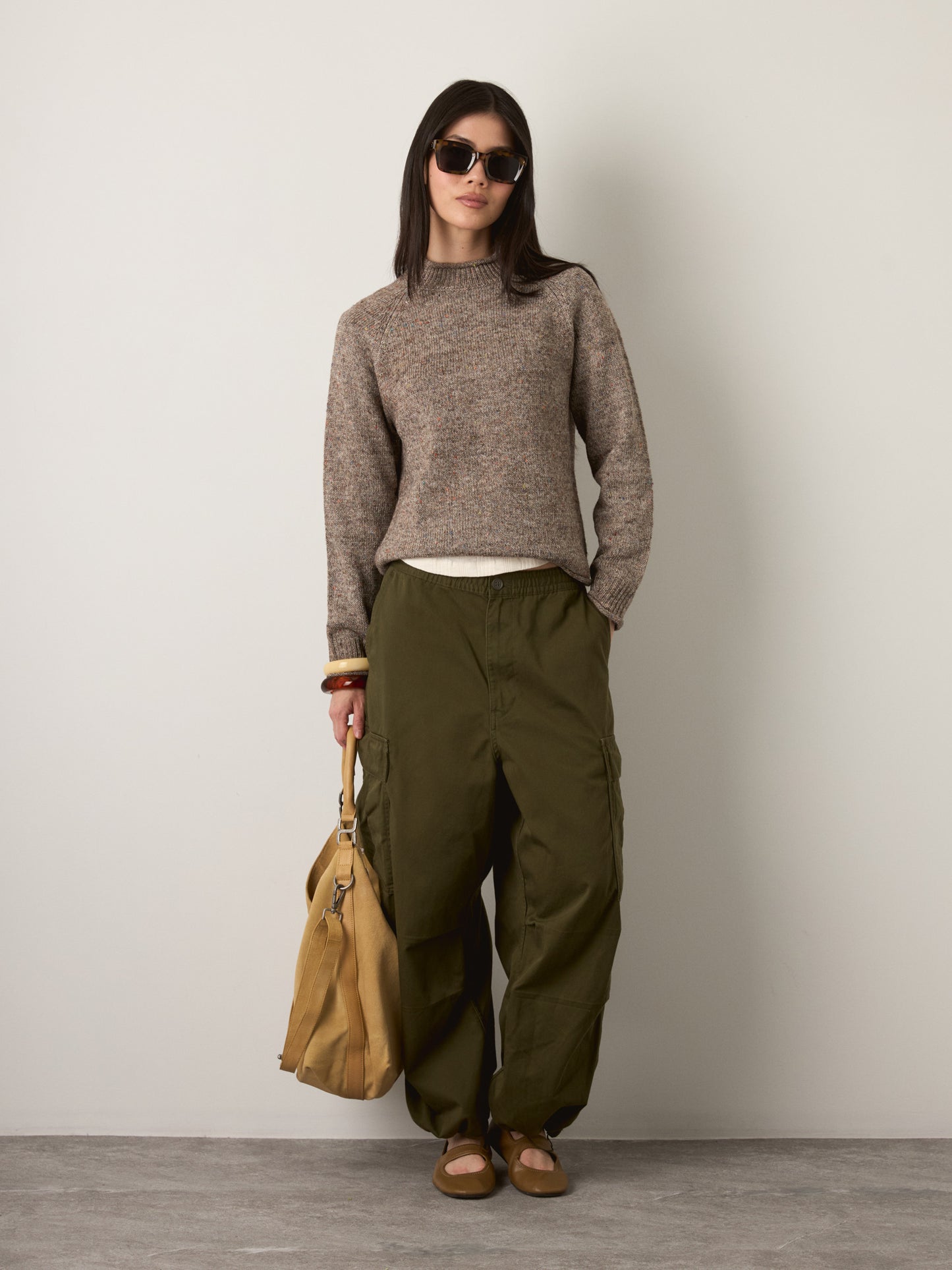 MONK & LOU - Mina Speckled Roll Neck Pullover Sweater - Melange Brown