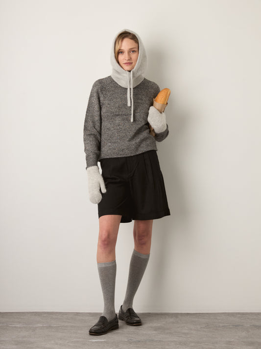 MONK & LOU - Mina Speckled Roll Neck Pullover Sweater - Melange Dark Gray