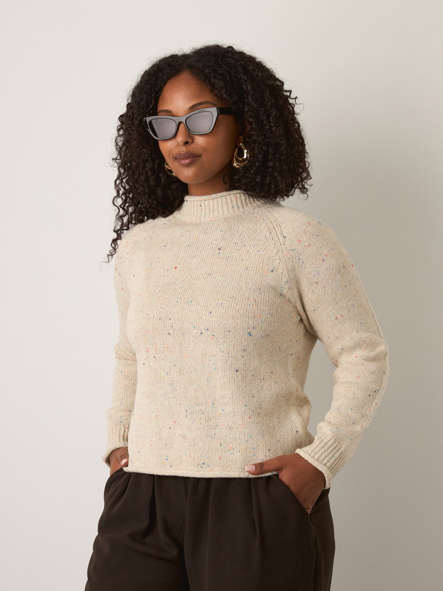 MONK & LOU - Mina Speckled Roll Neck Pullover Sweater - 