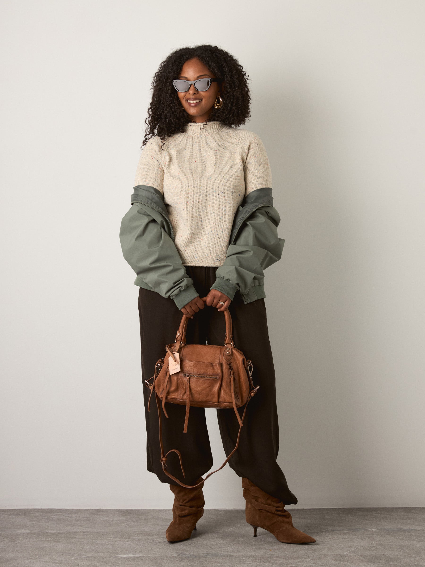 MONK & LOU - Mina Speckled Roll Neck Pullover Sweater - Melange Vanilla