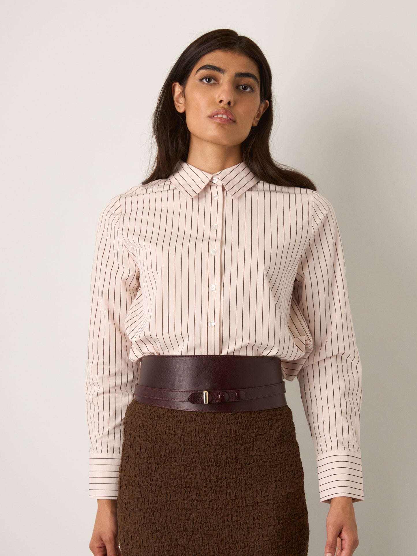 MONK & LOU - Minji Button Up Shirt - Pink / Brown