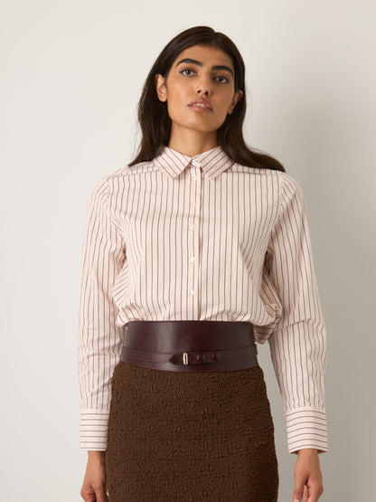 MONK & LOU - Minji Button Up Shirt - Pink / Brown
