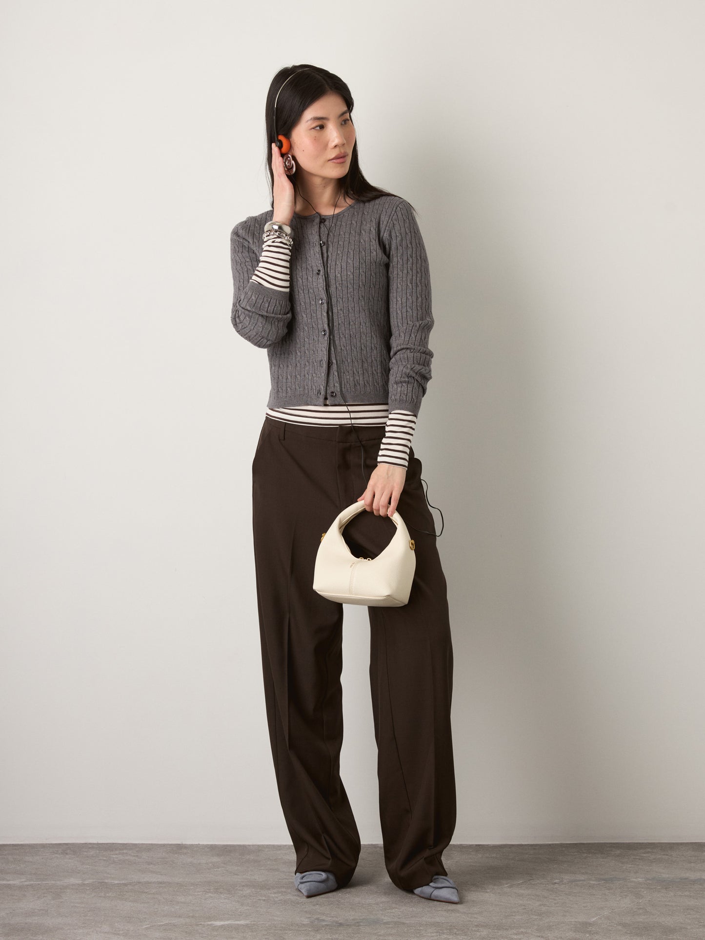 MONK & LOU - Nevaeh Cable Cardigan - Ash Gray