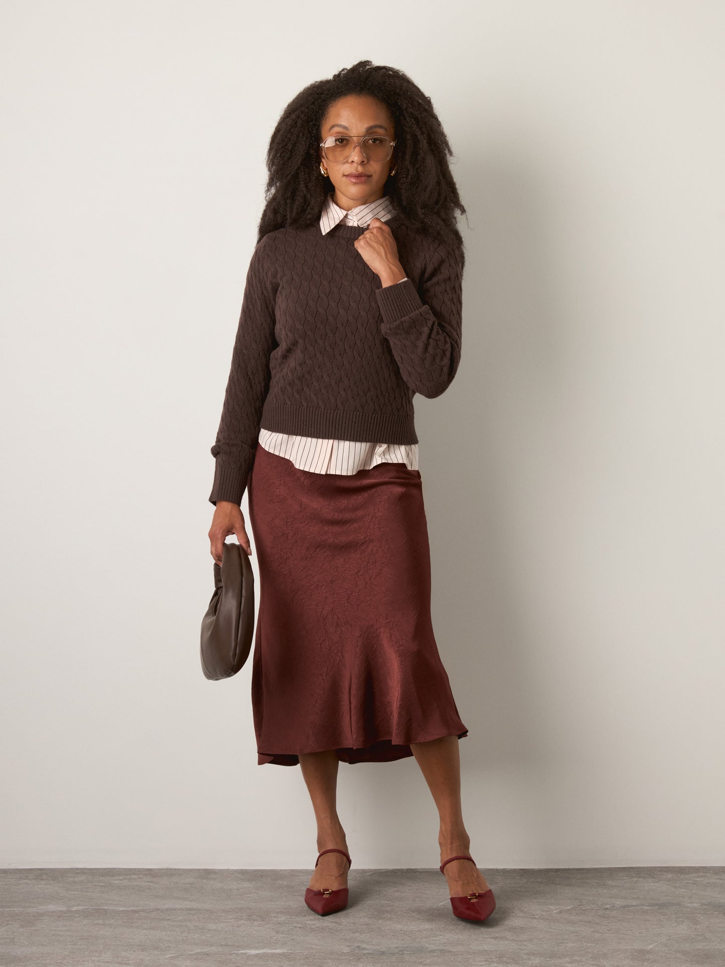 MONK & LOU - Phoebe Cable Pullover Sweater - Coffee