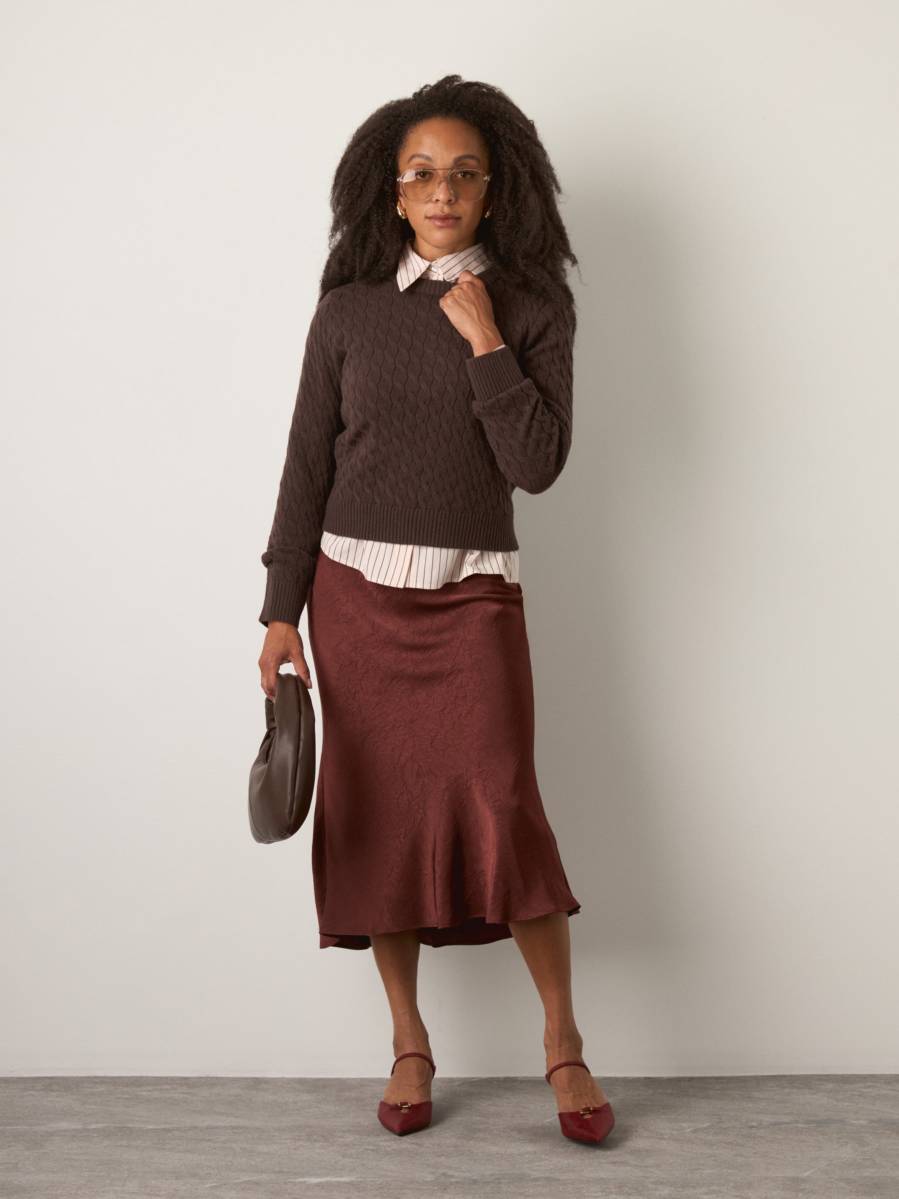 MONK & LOU - Phoebe Cable Pullover Sweater - Coffee