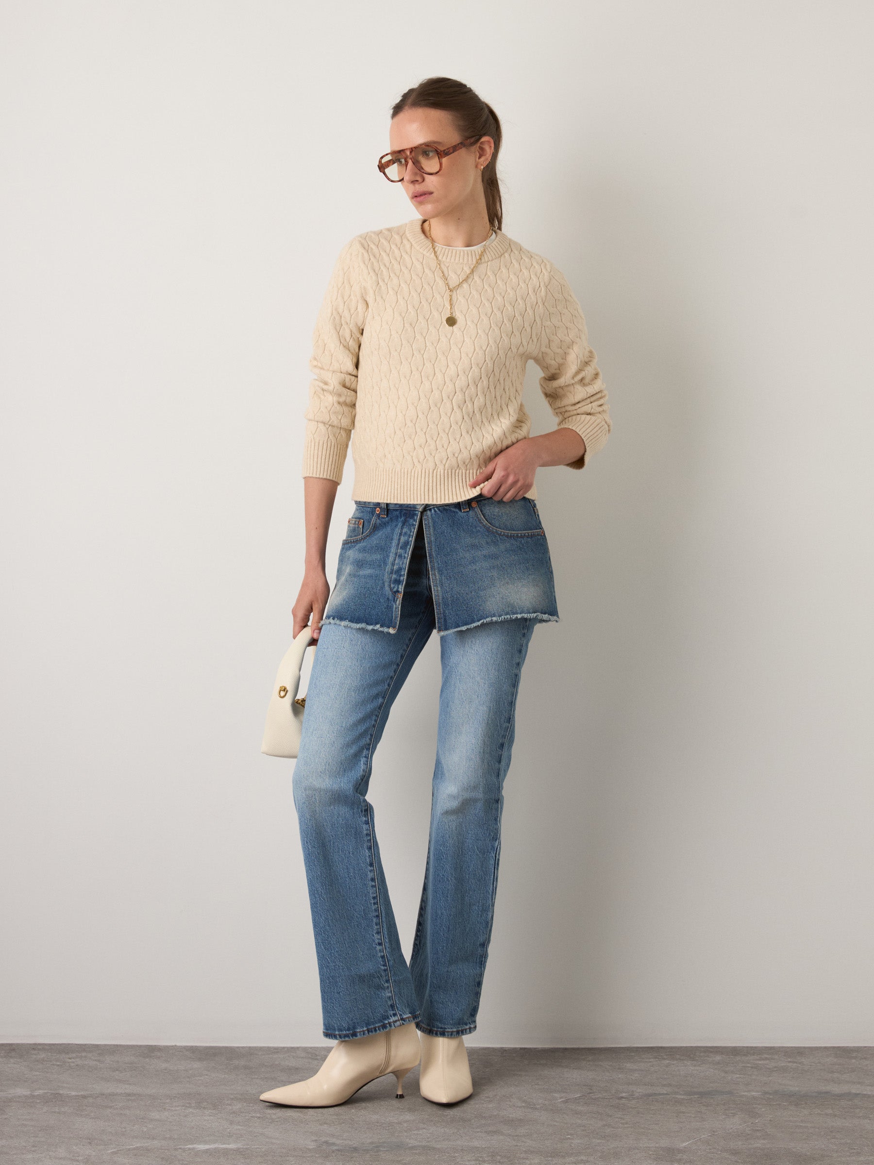 MONK & LOU - Phoebe Cable Pullover Sweater - Natural