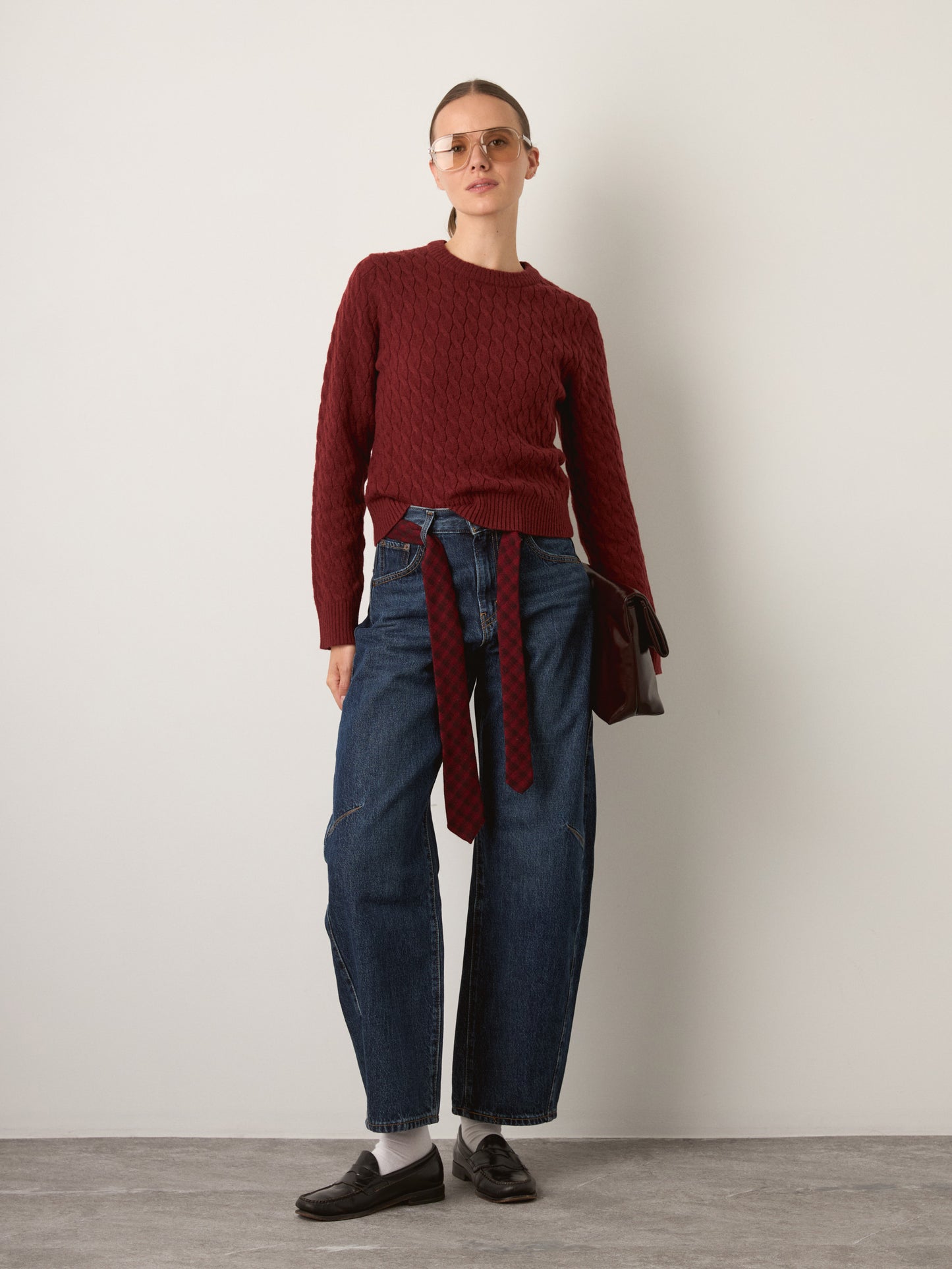 MONK & LOU - Phoebe Cable Pullover Sweater - Red Cranberry