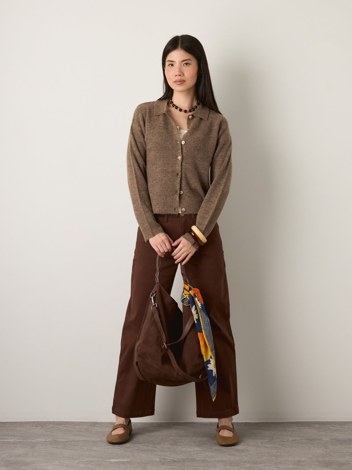 MONK & LOU - Saffi Polo Cardigan - Heather Walnut