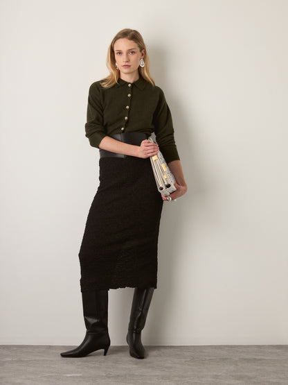 MONK & LOU - Saffi Polo Cardigan - Moss Green