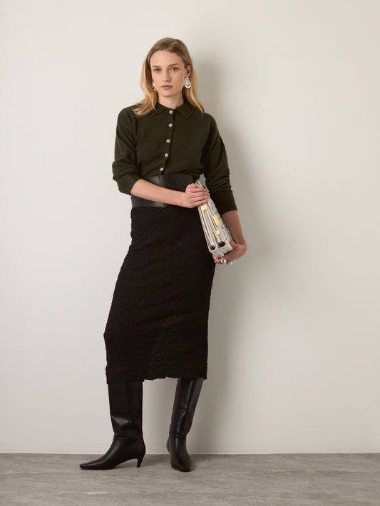MONK & LOU - Saffi Polo Cardigan - Moss Green