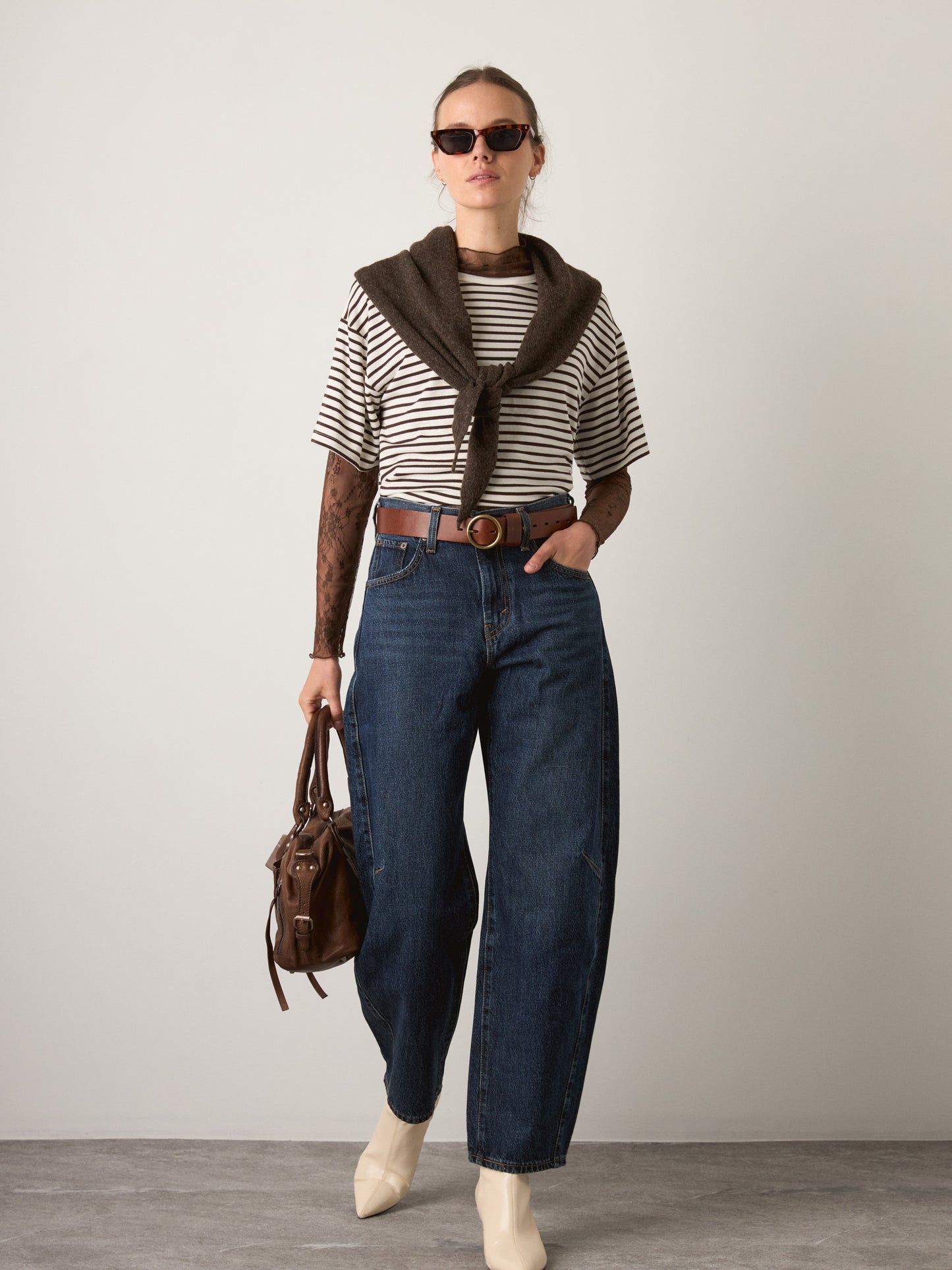 MONK & LOU - Silas Cropped T-Shirt - Brown / White