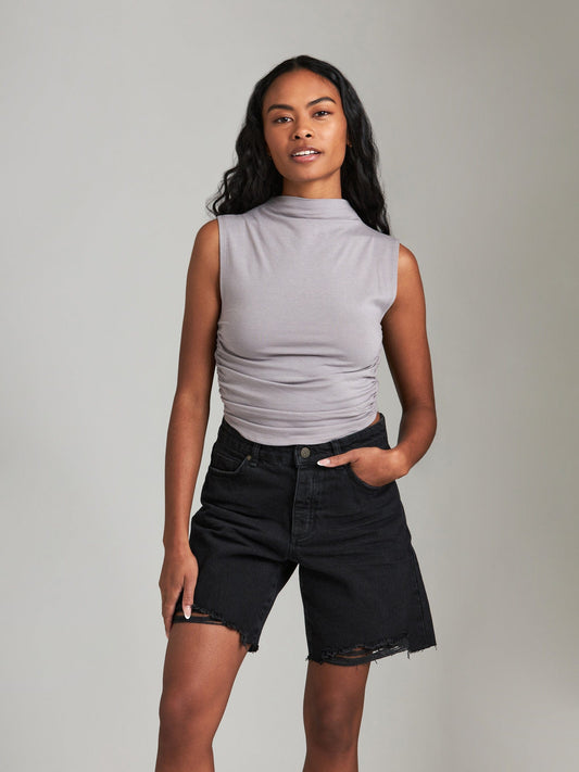Monk & Lou TOPS Shona Mock Neck Ruched Shell