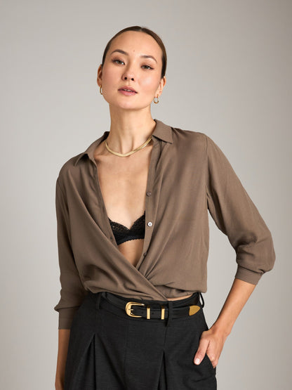Monk & Lou TOPS Taupe Brown / 2XS Janae Back Pleat Blouse