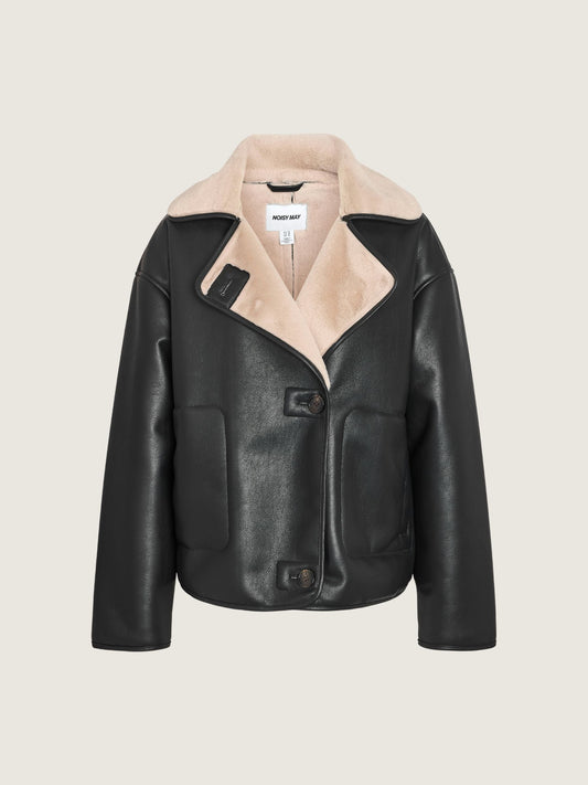 NOISY MAY - Zinna Faux Leather Aviator Jacket - 
