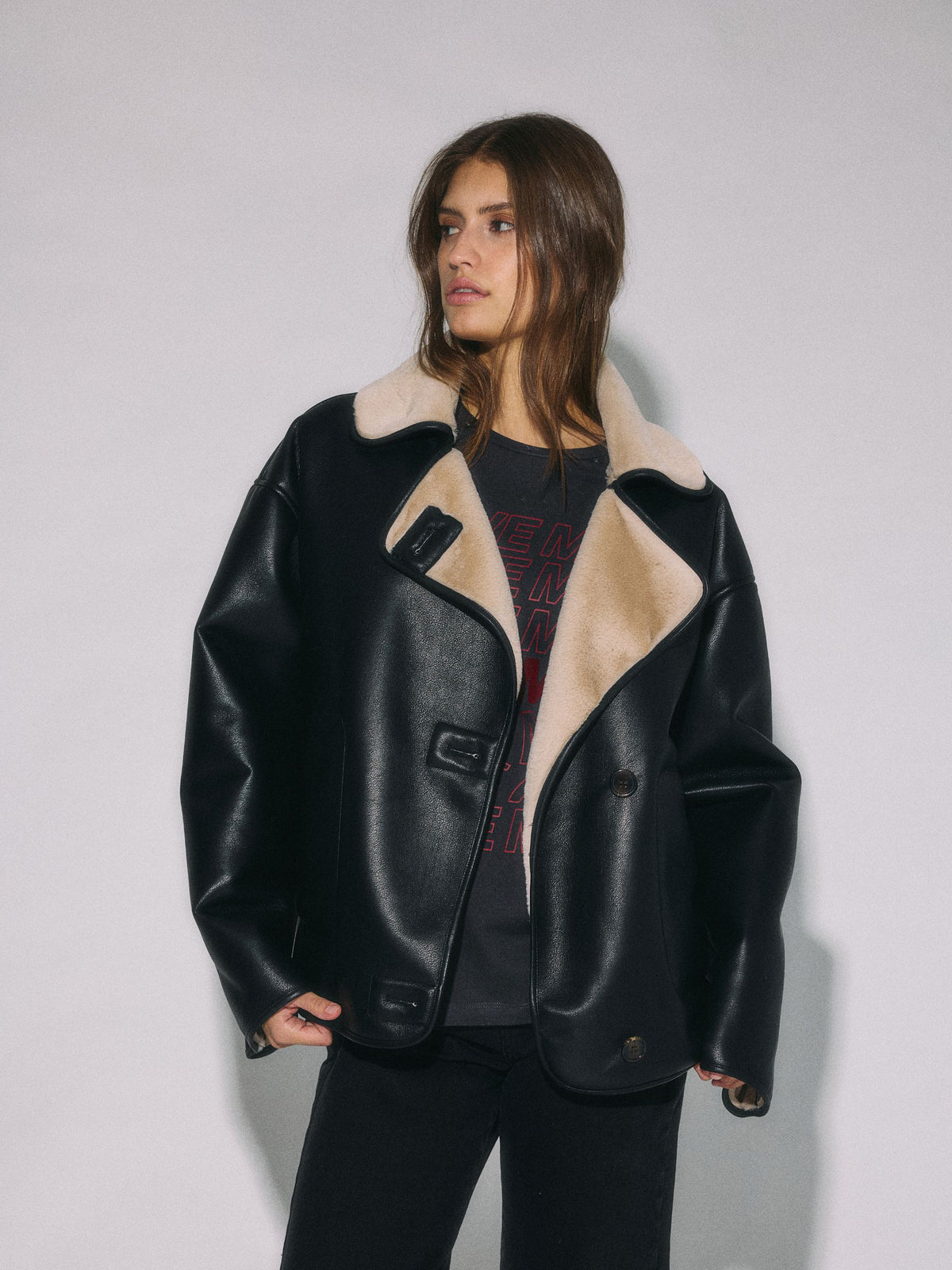 NOISY MAY - Zinna Faux Leather Aviator Jacket - 