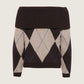 Alivia Argyle Off Shoulder Pullover Sweater