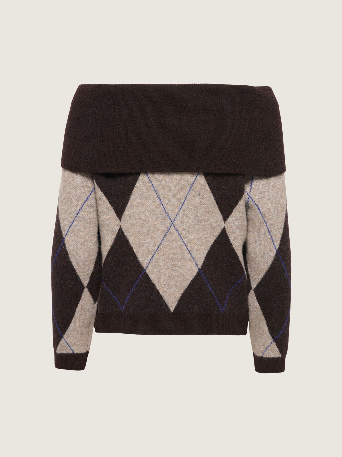 Alivia Argyle Off Shoulder Pullover Sweater