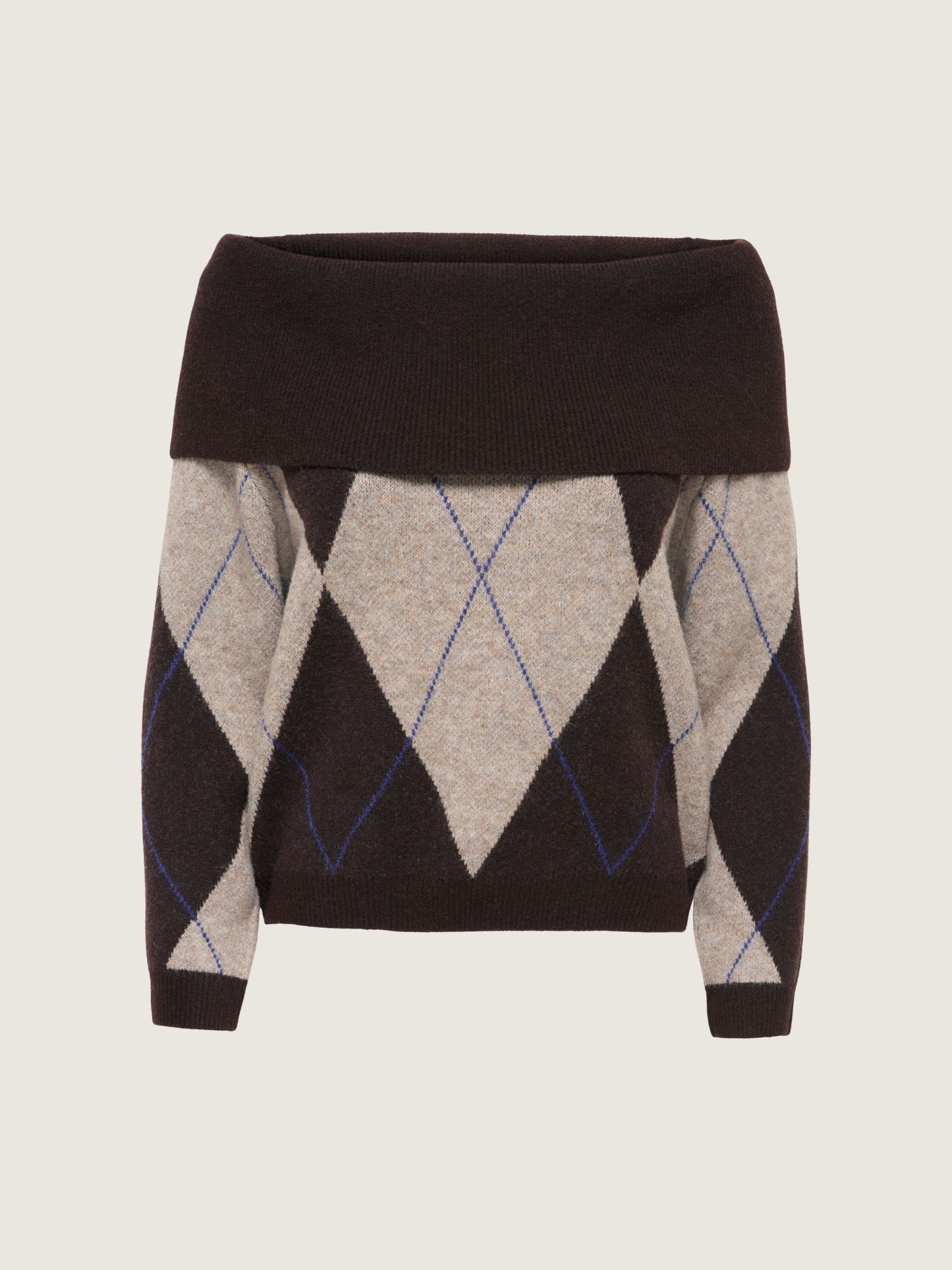 Alivia Argyle Off Shoulder Pullover Sweater