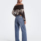 Alivia Argyle Off Shoulder Pullover Sweater