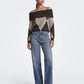 Alivia Argyle Off Shoulder Pullover Sweater