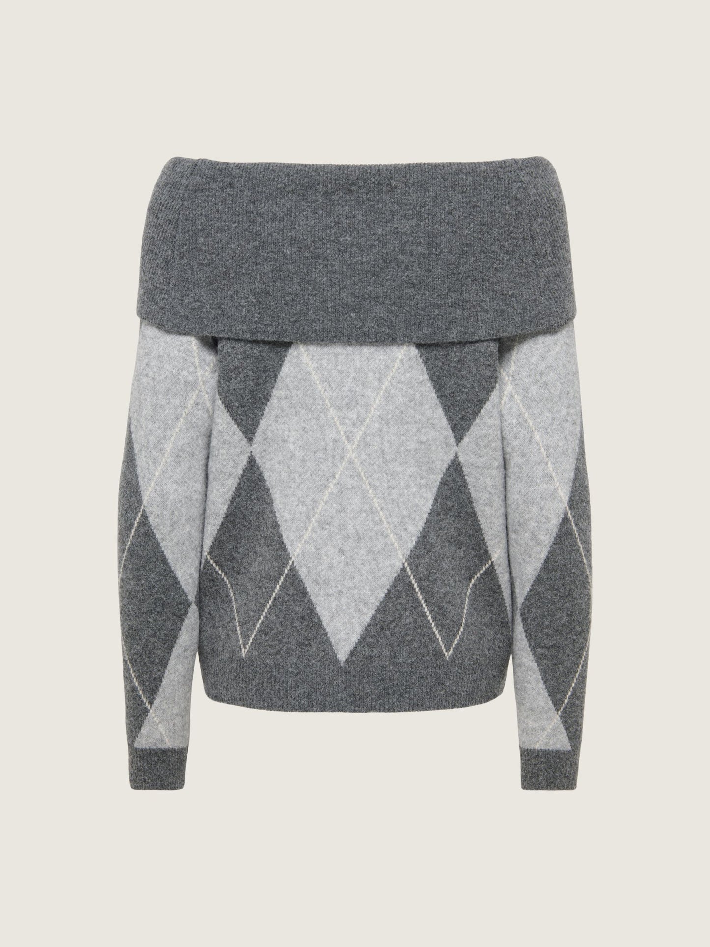 Alivia Argyle Off Shoulder Pullover Sweater