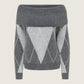 Alivia Argyle Off Shoulder Pullover Sweater