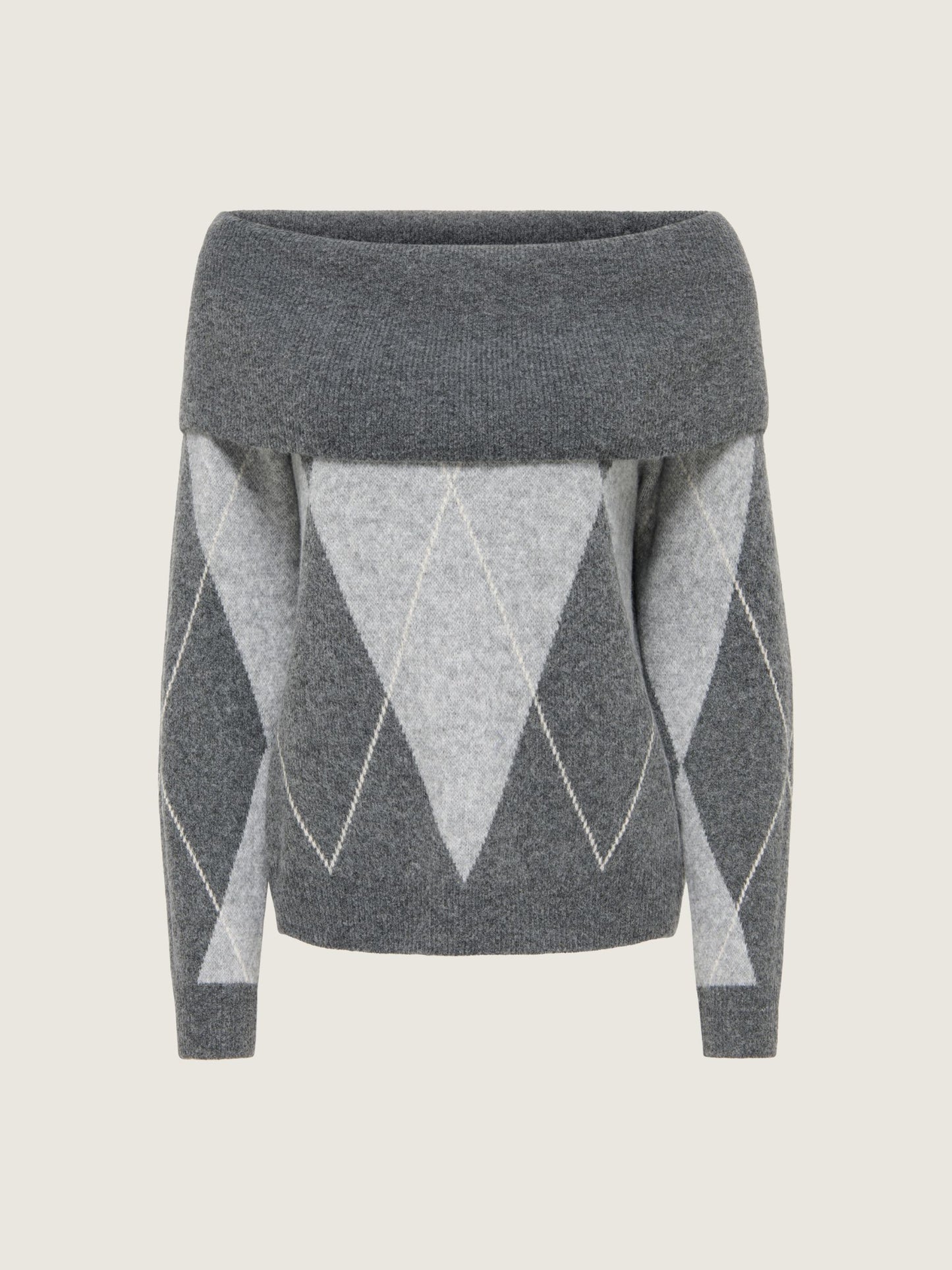 Alivia Argyle Off Shoulder Pullover Sweater