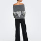 Alivia Argyle Off Shoulder Pullover Sweater