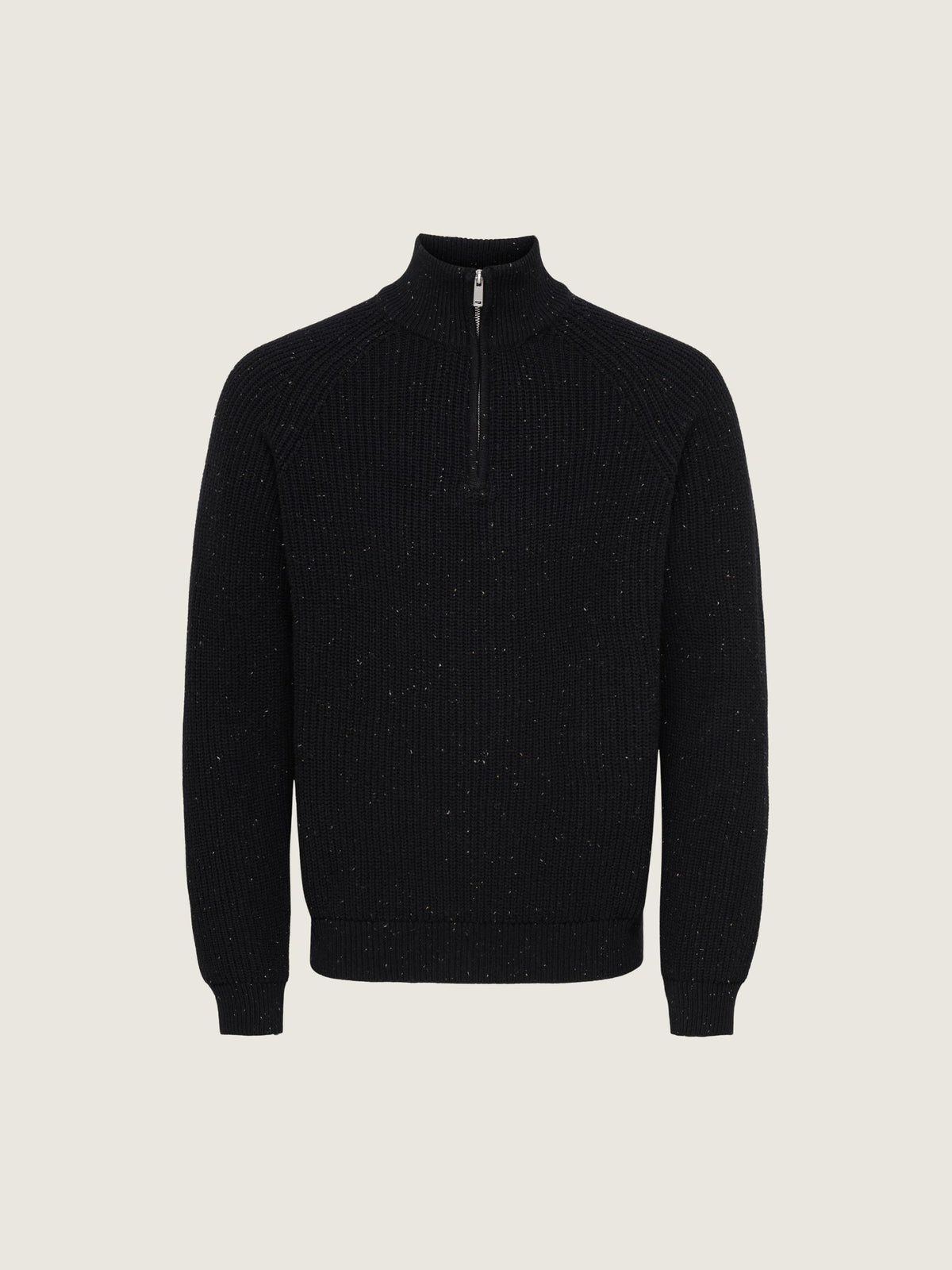 ONLY & SONS - Logan Nep Quarter-Zip Sweater - Black / Walnut / Silver Lining