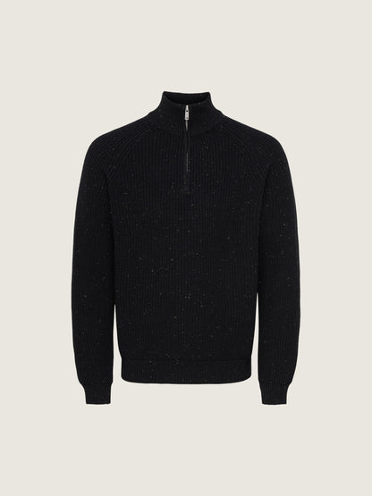 ONLY & SONS - Logan Nep Quarter-Zip Sweater - Black / Walnut / Silver Lining