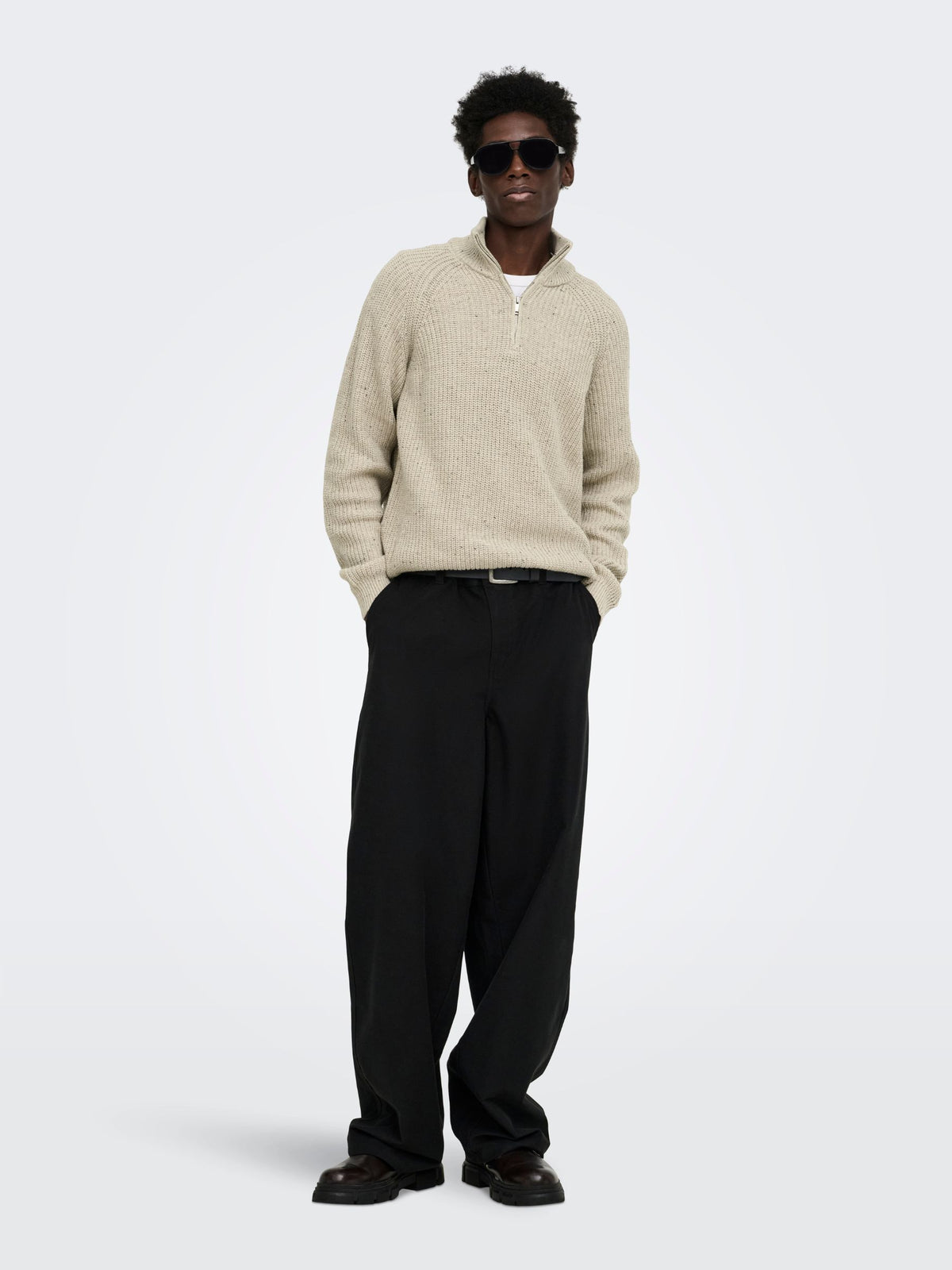 ONLY & SONS - Logan Nep Quarter-Zip Sweater - 