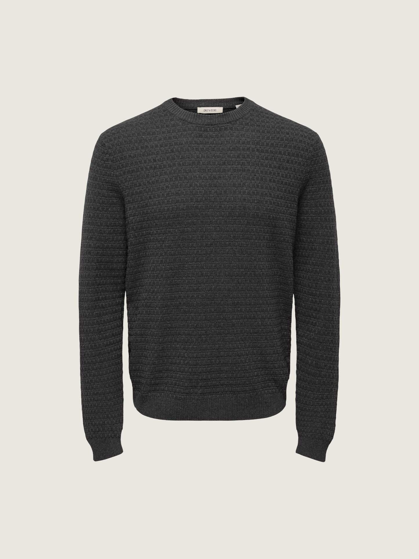 ONLY & SONS - Loui Structure Knit Sweater - Dark Gray Melange