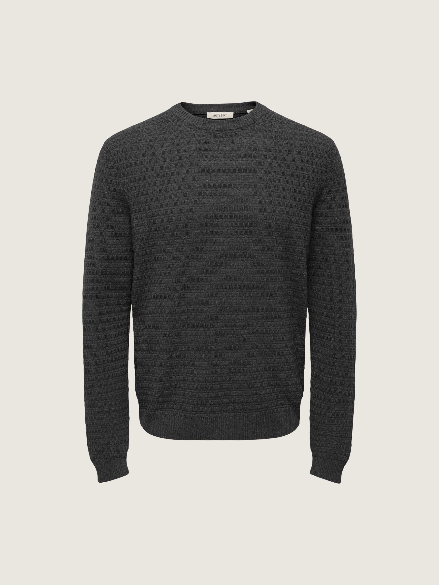 ONLY & SONS - Loui Structure Knit Sweater - Dark Gray Melange